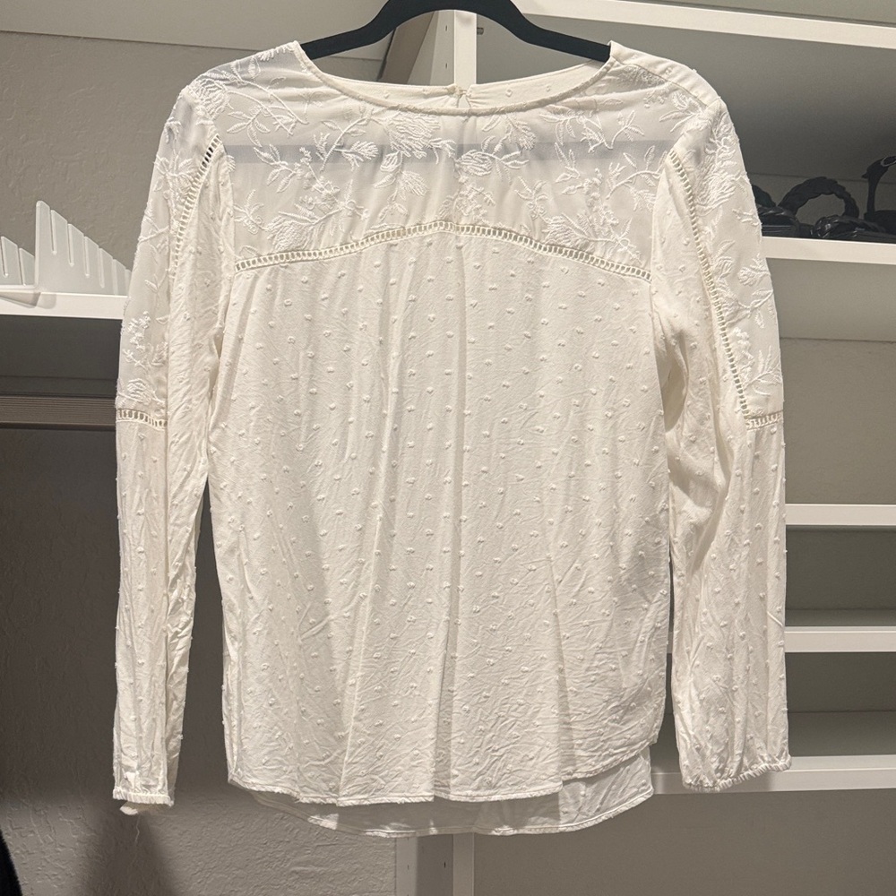 LOFT White Embroidered Blouse